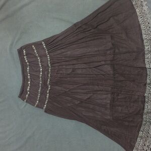 Dark brown Bohemian maxi skirt with beading